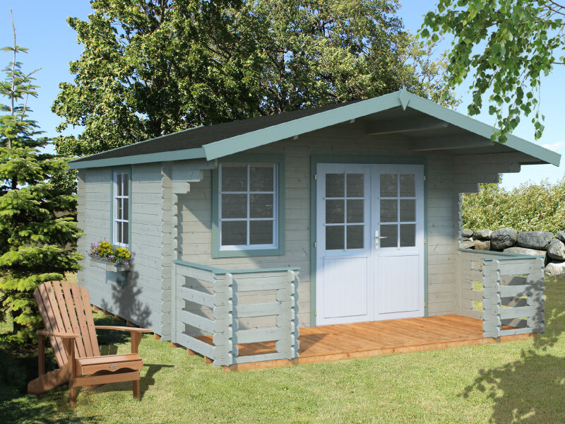 Aktionshaus WW-107636, 380x380/520 cm, 28mm Wandstärke, mit Terrasse und Fußboden