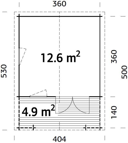 Aktionshaus WW-107636, 380x380/520 cm, 28mm Wandstärke, mit Terrasse und Fußboden