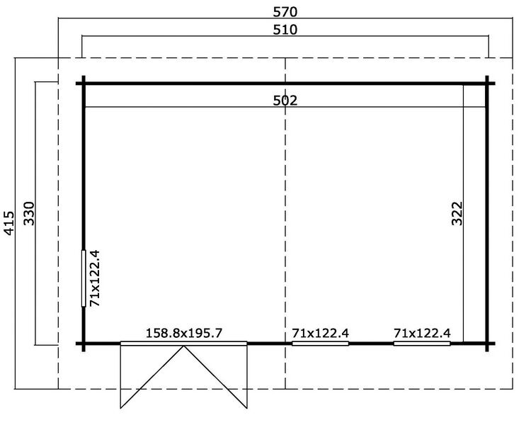 Gartenhaus BARUDA 530x350 cm, 40mm Doppelnut, ISO, Fußboden