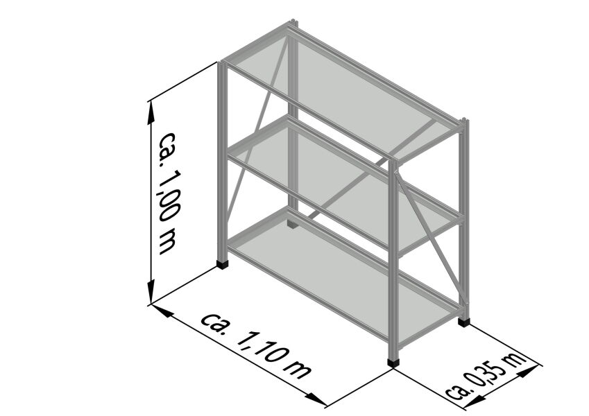 Universal Regalsystem, freistehend, 1,0 x 1,10 x 0,35 m (HxBxT)  inkl. 3 Regalböden