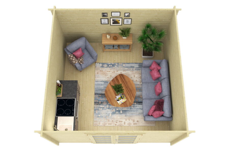 Gartenhaus MARIUS PLUS ISO 400x400 cm (A), 44 mm Doppelnut, Isolierverglasung, mit Boden