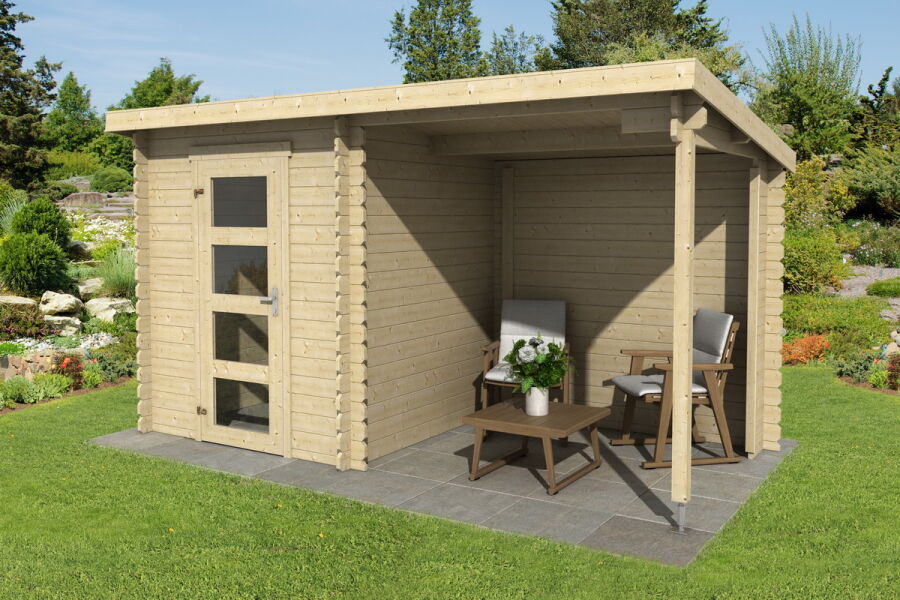 Gartenhaus JELLE PLUS; 370 x 175 cm; 28 mm Blockbohlen