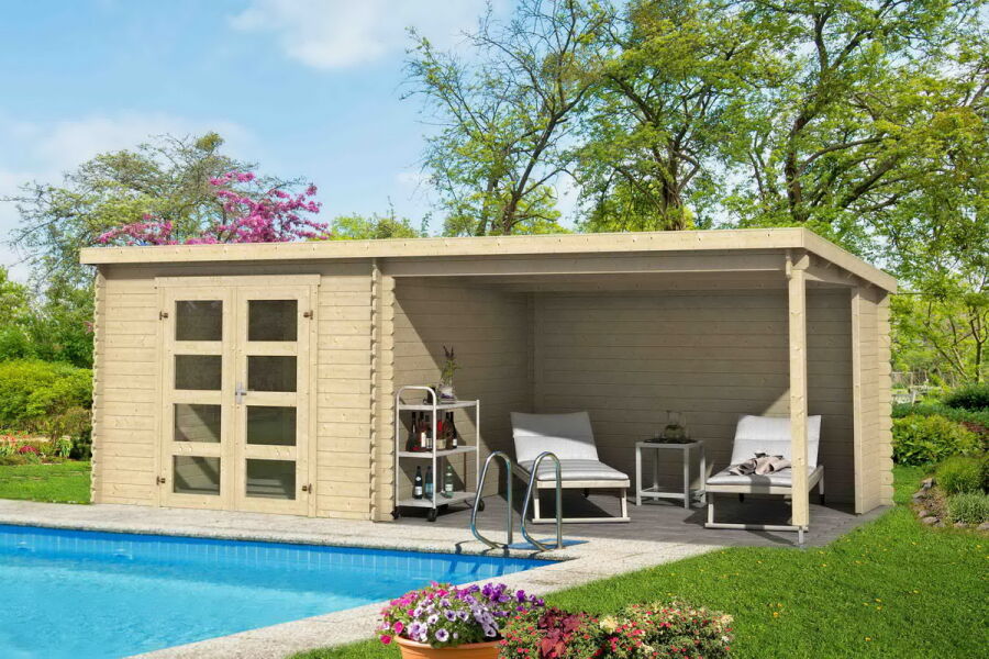 Gartenhaus NOVIA PLUS; 600 x 275 cm; 28 mm Blockbohlen