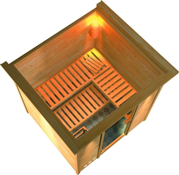 Sauna MOJAVE KLARGLAS TÜR 193x184 cm 40mm Massivholzsauna Glastür