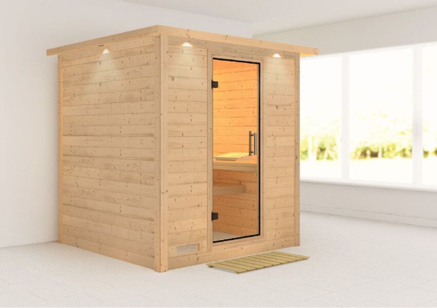 Sauna MOJAVE KLARGLAS TÜR / mit Kranz / ohne Ofen