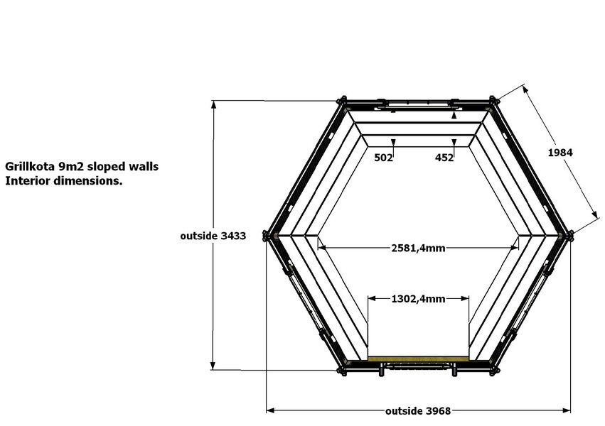 Grill Kota 9,0 m2 mit OSB Dach, schräge Wand