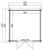 Gartenhaus JONTE Flachdach 312x312 cm (L), 40mm Doppelnut, ohne Boden