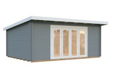 Gartenhaus LEA 19,4 m2; 550x400cm; 44mm Bohlen; ISO, Fußboden, Falttür, naturbelassen