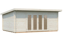 Gartenhaus LEA 19,4 m2; 550x400cm; 44mm Bohlen; ISO, Fußboden, Falttür, naturbelassen