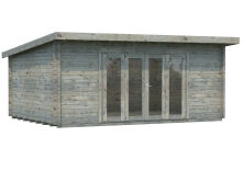 Gartenhaus LEA 19,4 m2; 550x400cm; 44mm Bohlen; ISO, Fußboden, Falttür, naturbelassen