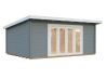 Gartenhaus LEA 19,4 m2; 550x400cm; 44mm Bohlen; ISO, Fußboden, Falttür, naturbelassen