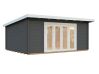 Gartenhaus LEA 19,4 m2; 550x400cm; 44mm Bohlen; ISO, Fußboden, Falttür, naturbelassen