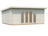 Gartenhaus LEA 19,4 m2; 550x400cm; 44mm Bohlen; ISO, Fußboden, Falttür, naturbelassen