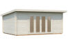 Gartenhaus LEA 19,4 m2; 550x400cm; 44mm Bohlen; ISO, Fußboden, Falttür, naturbelassen
