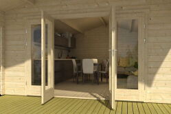 Gartenhaus Camilla 5x5 m + 3 m Vordach / 70mm