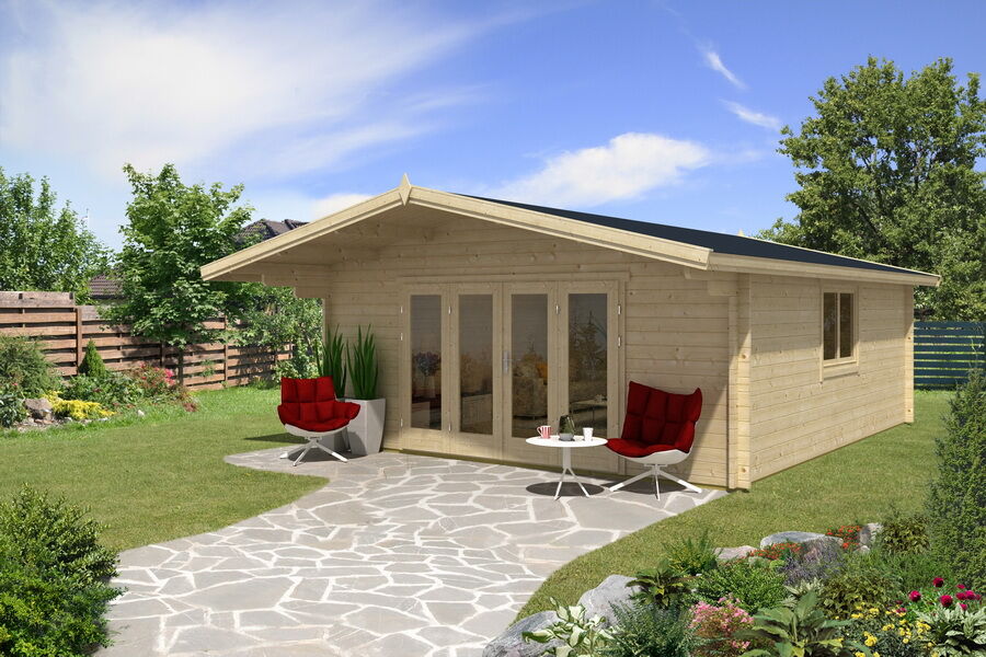 Gartenhaus Camilla 5x6 m + 1,5 m Vordach / 70mm