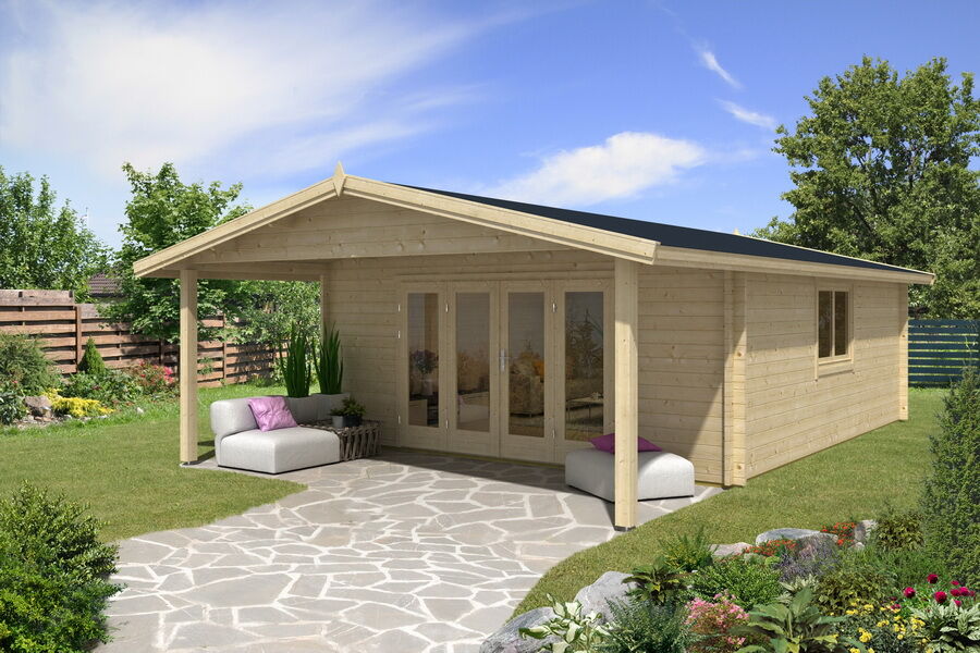 Gartenhaus Camilla 5x6 m + 2 m Vordach / 45mm