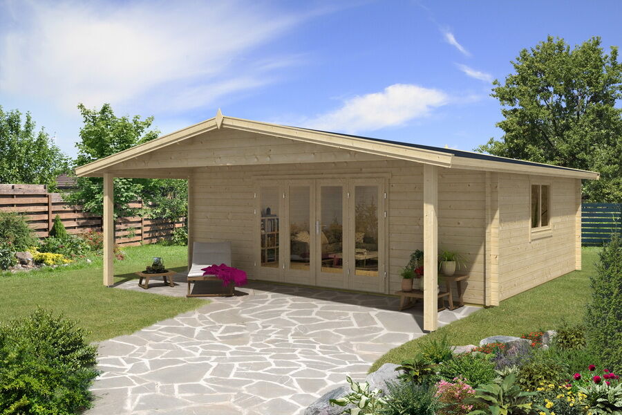 Gartenhaus Camilla 6x5 m + 2 m Vordach / 70mm