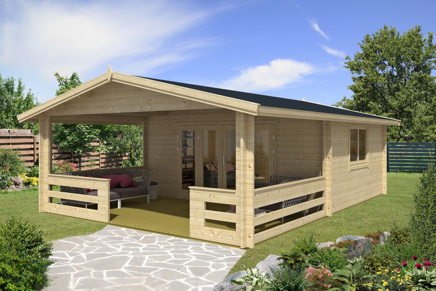 Gartenhaus Cornelia 5x4 m + 3 m Terrasse / 45mm