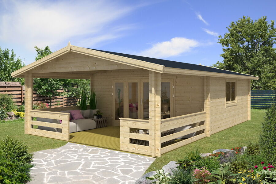 Gartenhaus Cornelia 5x5 m + 3 m Terrasse / 70mm