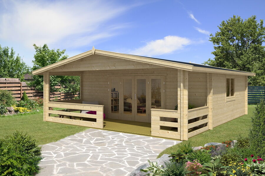 Gartenhaus Cornelia 6x5 m + 2 m Terrasse / 70mm