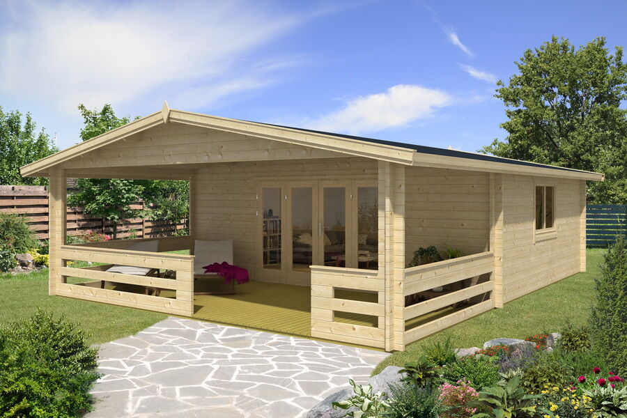 Gartenhaus Cornelia 6x5 m + 3 m Terrasse / 70mm