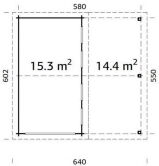 Gartenhaus Boris 70, 600 x 570 cm Bohlenmass, 70 mm massive Blockbohlen