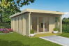 Ferienhaus EXETER 1 390x524 cm; 70mm Wandstärke; große Doppelfalttür