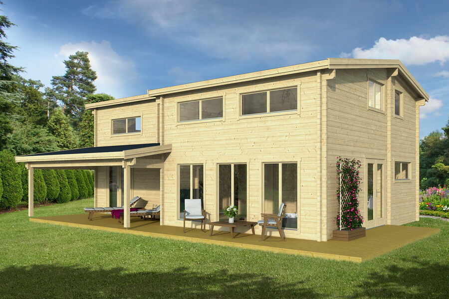 Ferienhaus MEKONG XL 70 (Basis Fenster) 1050 x 795 cm; 70mm Wandstärke; 2 komplette Etagen