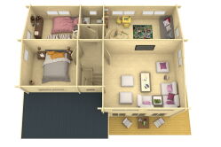 Ferienhaus MEKONG XL 70 (Basis Fenster) 1050 x 795 cm; 70mm Wandstärke; 2 komplette Etagen