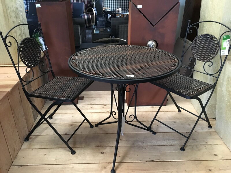 Tischgruppe Balkonset VincenteTisch 70cm rund + 2 x passende Stühle schwarz/braun