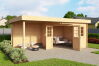 Gartenhaus HESSEN 5-Eck 480x280 cm (L) Sockelmass inkl. Schleppdach; 28mm Blockbohlen; ohne Boden