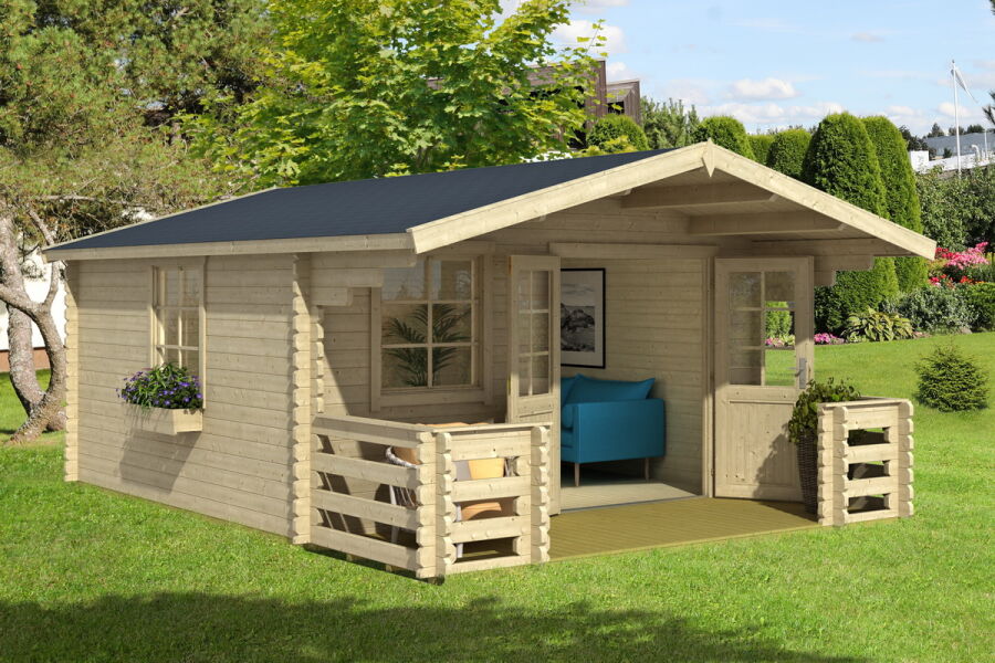 Gartenhaus NORDIC 8 mit Terrasse, 410x410 + 140 cm Terrasse (L); 40mm Doppelnut