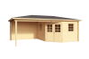 Gartenhaus ANHALT 5-Eck 280x330 cm (L)  Sockelmass + 275 cm Schleppdach; 28mm Blockbohlen; ohne Boden