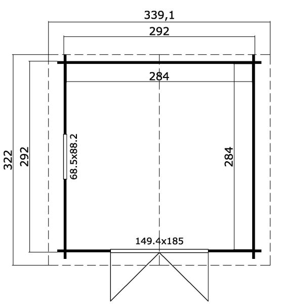Gartenhaus JOOST 292x292 cm (L); 40 mm Doppelnut; ohne Boden