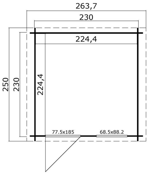 Gartenhaus WELS 2; 230 x 230 cm; 28mm Blockbohle; inkl. Boden