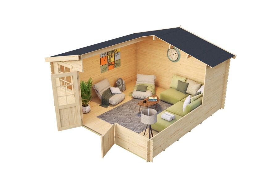 Gartenhaus WELS 4; 390 x 390 cm; 28mm Blockbohle; Doppelflügeltür; inkl. Boden