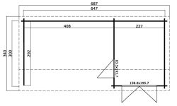 Gartenhaus BAYERN 647x300 cm Sockelmass inkl. Schleppdach (L); 40mm Blockbohlen; ohne Boden