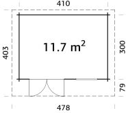 Gartenhaus HEIDI 11,7 m² - 430x320 cm, 44 mm, ISO, inkl. Fußboden, naturbelassen