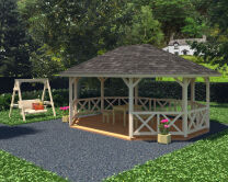 Palmako Pavillon BETTY 25,0 m² - 615x465 cm, 12x12 cm Leimholz-Pfosten, naturbelassen