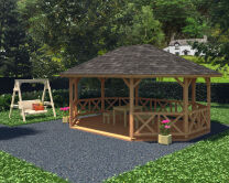 Palmako Pavillon BETTY 25,0 m² - 615x465 cm, 12x12 cm Leimholz-Pfosten, naturbelassen