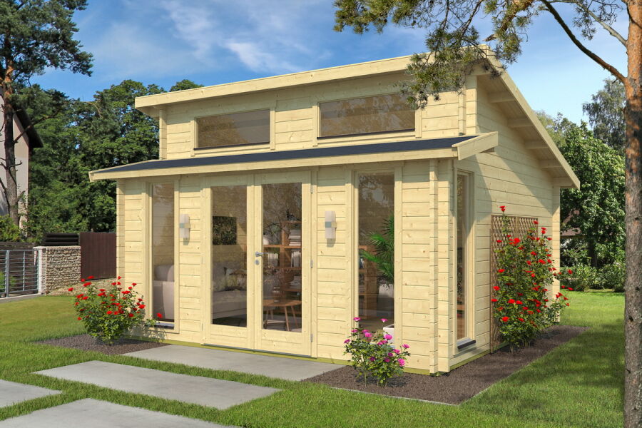 Gartenhaus MELLUM 440x440 cm (A); 44mm Doppelnut, ISO, inkl. Fußboden