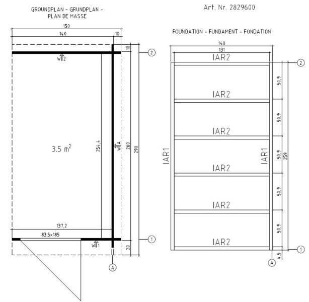 Anbauschuppen / Anbauschrank Pultdach 2600; 140x260cm, 28mm Bohlen