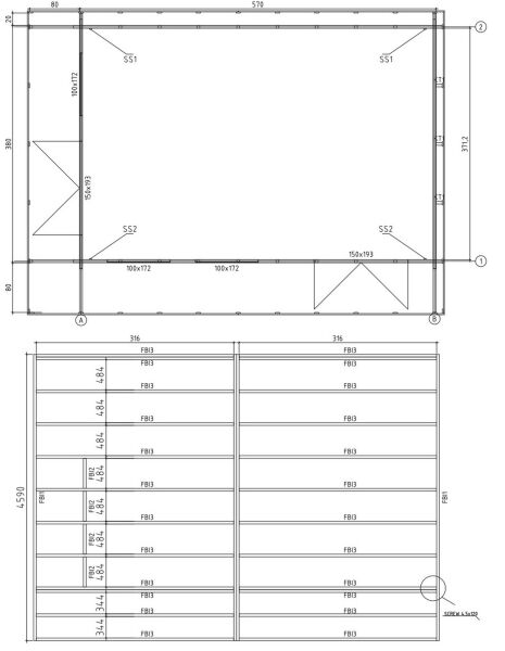 Gartenhaus SABRINA; 660x480 cm ISO (A); 44 mm Doppelnut; inkl. Boden und Terrasse