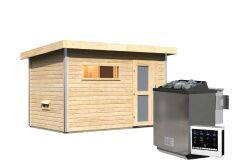 38 mm Saunahaus SKROLLAN 1  / Ofen 9 kW Bio externe Strg easy / Milchglas Eingangstür