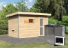 38 mm Saunahaus SKROLLAN 1  / Ofen 9 kW Bio externe Strg easy / Milchglas Eingangstür