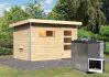 38 mm Saunahaus SKROLLAN 1  / Ofen 9 kW Bio externe Strg easy / Moderne Eingangstür