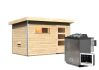 38 mm Saunahaus SKROLLAN 1  / Ofen 9 kW Bio externe Strg easy / Moderne Eingangstür