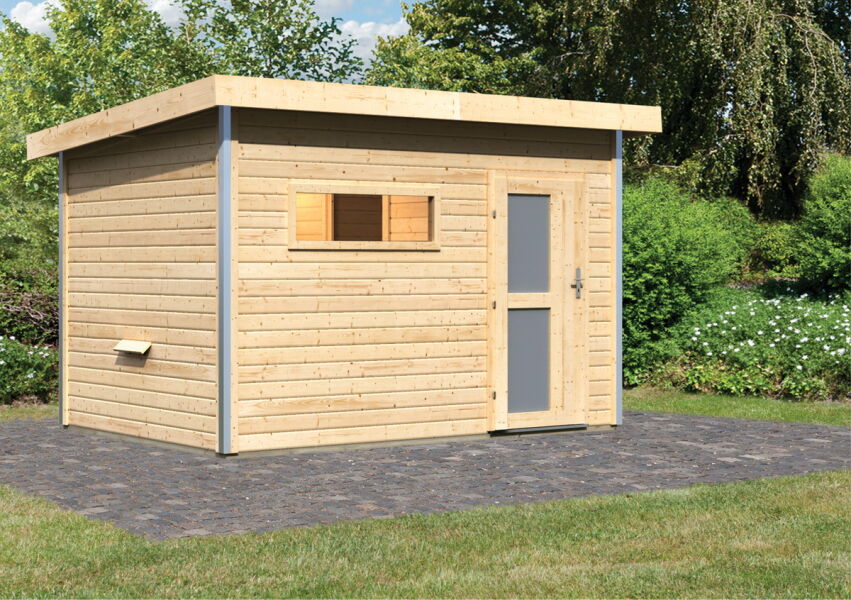 4010090862996 - 38 mm Saunahaus SKROLLAN 2   ohne Ofen   Moderne Eingangstür