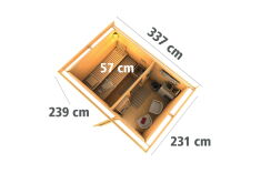 38 mm Saunahaus SKROLLAN 2  / ohne Ofen / Moderne Eingangstür